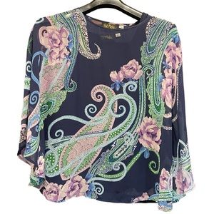 Bob Mackie Sheer Floral Paisley Cape With Fitted Tank Navy Purple Blue Size S